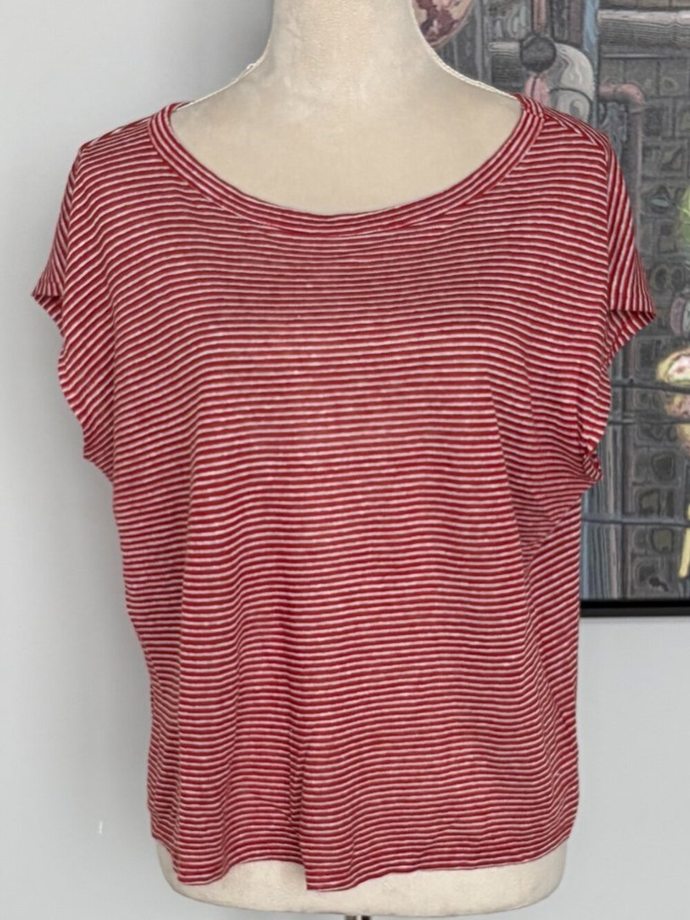 Tahari Red & White Striped Linen Shirt S